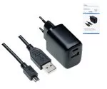 USB PD/QC 3.0 charging adapter incl. micro USB cable 20W, 3.6V~5.9V/3A; 6~9V/2A; 9V~12V/1.5A, black, DINIC box with Euro hole, 2m
